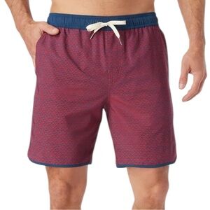 Fair Harbor Men’s Size M Nautical Blue Red Wavy Geometric Anchor Swim Trunks